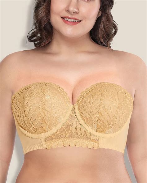 Deyllo Womens Push Up Strapless Bra Plus Size Lace Underwire Full Coverage Multiway Invisible