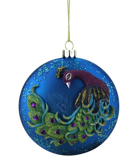 Regal Peacock Glittered Peacock Glass Disc Christmas Ornament