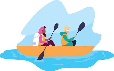 Man With Boat And Adventure Rowing Royalty Free Vector Image