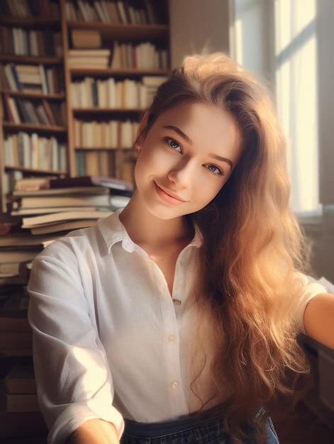 Una Mujer Con Cabello Largo Y Camisa Blanca Posa Para Una Foto Foto