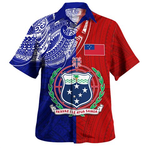 Samoa Hawaiian Shirt Custom Half Style Flag And Coat Of Arms