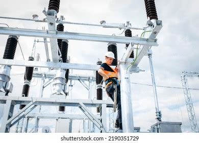 Electrician Protective Helmet Working On High Stock Photo 2190351733 ...