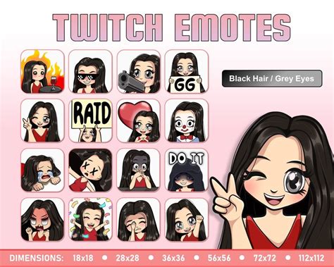 Twitch Emote Black Hair Girl Emote Twitch Emote Pack Anime Etsy