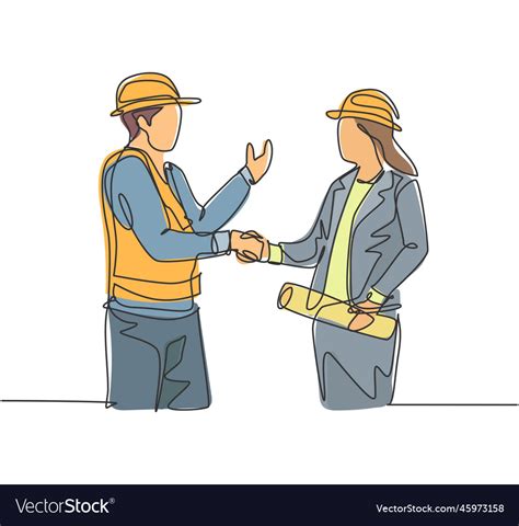 One Line Drawing Of Young Architect Woman Vector Image