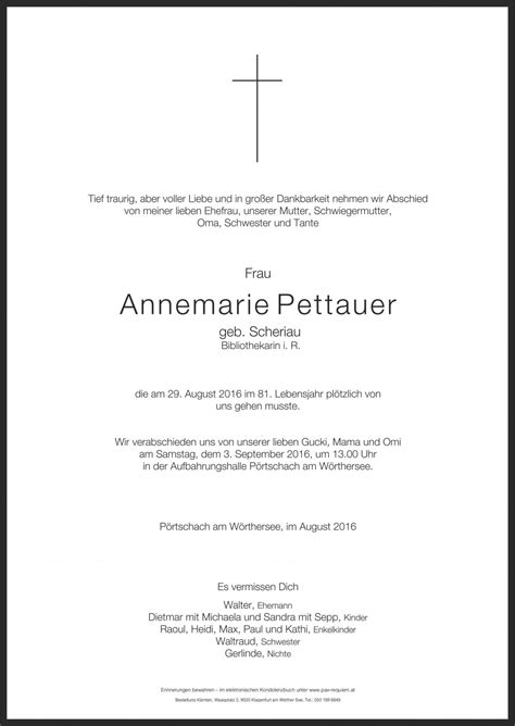 Parte für Annemarie Pettauer pax requiem