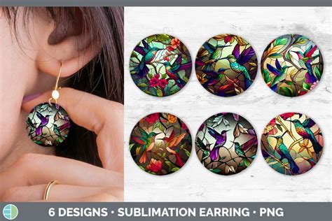 Stained Glass Hummingbird Round Earring Sublimation Design