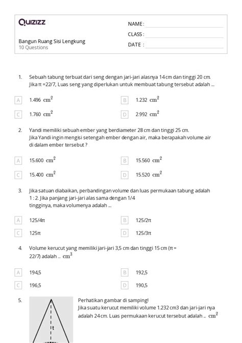 Lembar Kerja Volume Dan Luas Permukaan Kubus Untuk Kelas Di