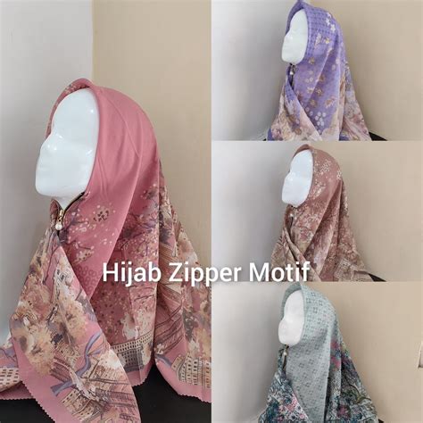 Jual Segiempat Motif Instan Resleting Dagu Hijab Zipper Motif