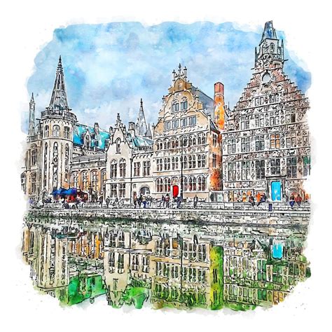 Ghent Belgium Watercolor Sketch Hand Drawn Illustration 12817448 Vector