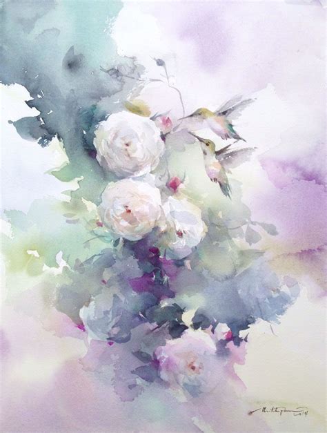 White Roses Flower Painting Floral Watercolor Floral Painting