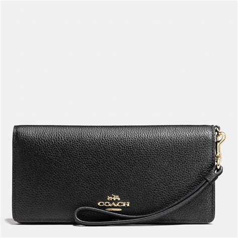 Coach Slim Wallet In Pebble Leather In Metallic Lyst