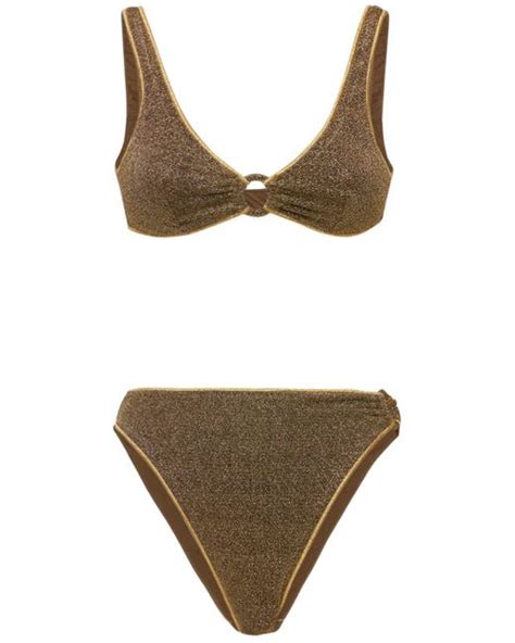 Oséree Lumière Ring Sporty 90s Bikini Set in Gold Metallic Lyst