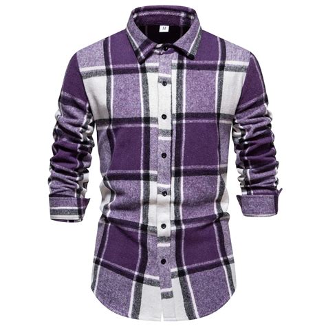 Zrbywb Mens Shirts Male Fall Winter Simple Plaid Shirt Fashion Color Collision Lapel Cardigan