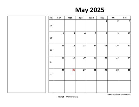 Printable May 2025 Calendar Box And Lines For Notes Free Calendar