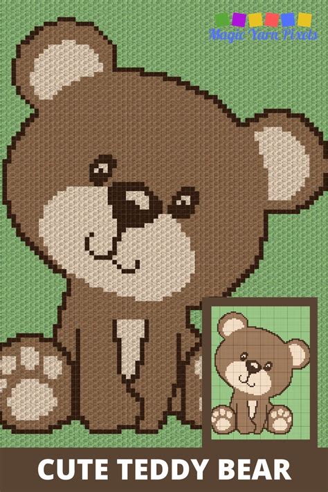 Cute Teddy Bear Graph Written Pattern For C2C Tapestry Crochet C2C