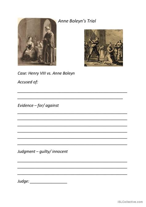 Anne Boleyn trial sheet creative wri…: English ESL worksheets pdf & doc