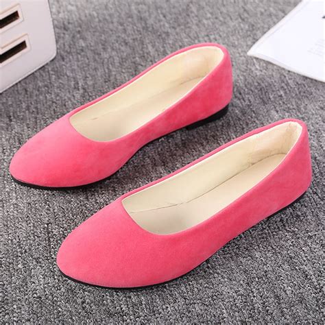 FZM Women shoes Women Girls Solid Big Size Slip On Flat Shallow Comfort Casual Single Shoes ...