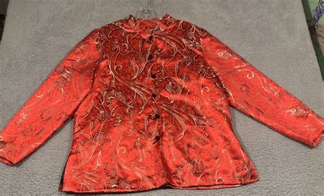 Vintage Dressbarn Red Paisley Kimono Like Jacket Lined Size X Braided