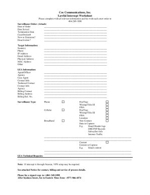 Fillable Online Cox Lawful Intercept Worksheet Doc Fax Email Print