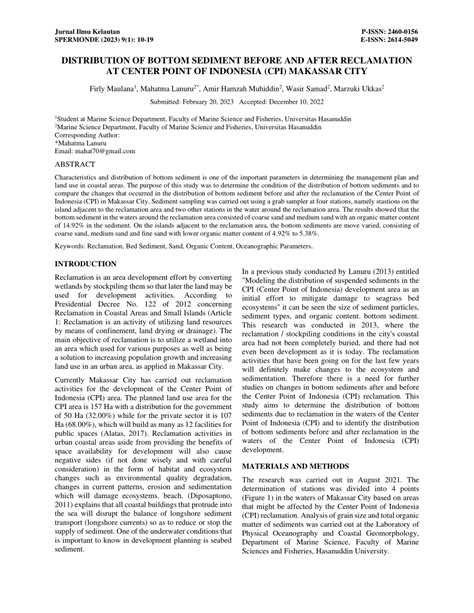 PDF DISTRIBUTION OF BOTTOM SEDIMENT BEFORE AND AFTER RECLAMATION AT