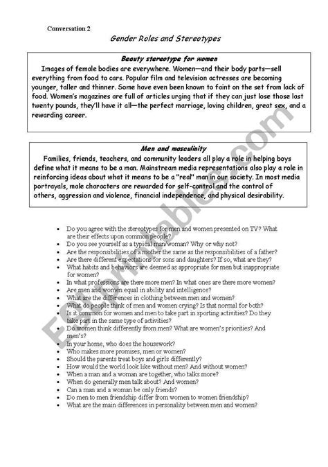 Gender Roles And Stereotypes Worksheet Vocabulary Worksheets Gender Roles Stereotype Body