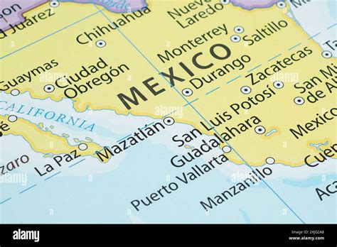 Macro Photography Of Mazatlan City Into Political Mexican Map With