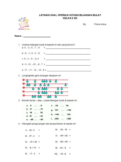 Latihan Soal Operasi Hitung Bilangan Bulat Pdf