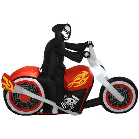 The Holiday Aisle Lighted Airblown Grim Reaper Flaming Motorcycle