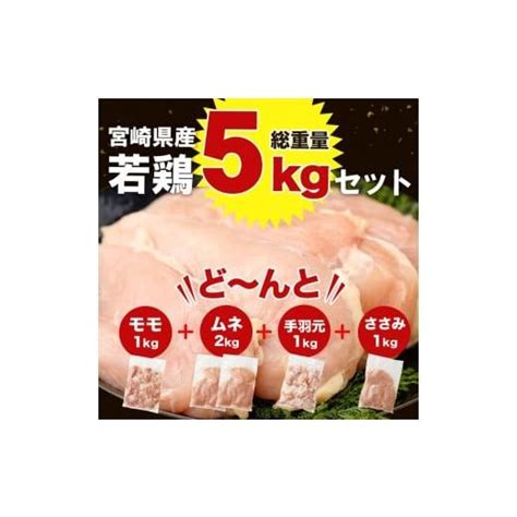 ふるさと納税 宮崎県 新富町 宮崎県産若鶏 モモ・ムネ・手羽元・ササミ 合計5kg ※90日以内に出荷【b320】 4997308