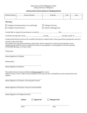 Fillable Online Upc Form Application For Waiver Of Prerequisites Fax