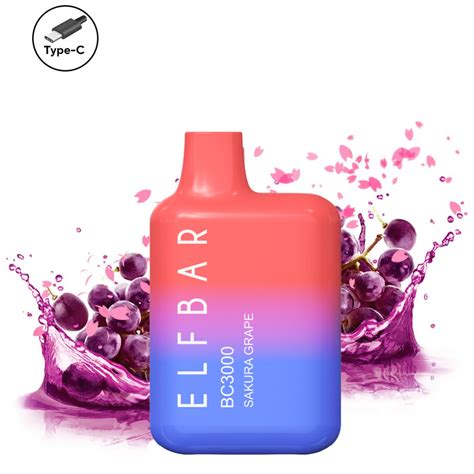 Elf Bar Bc3000 Sakura Grape 5 Nicotine Disposable Vape Rechargeable
