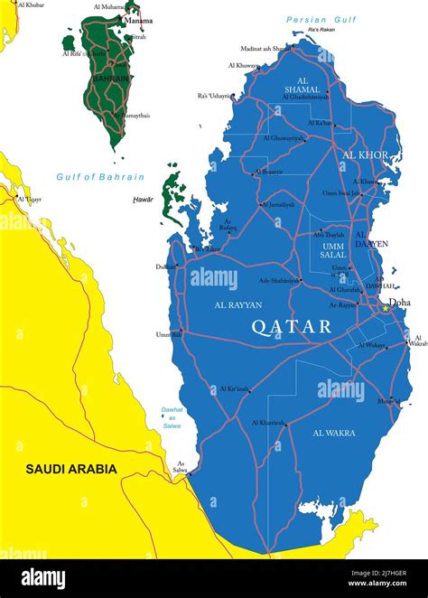 Qatar Mapa Vectorial Muy Detallado Con Regiones Administrativas