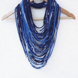 Blue Infinity Scarf Scarf Rope Scarf Necklace Winter Accessories Fringe Necklace Boho Hippie ...