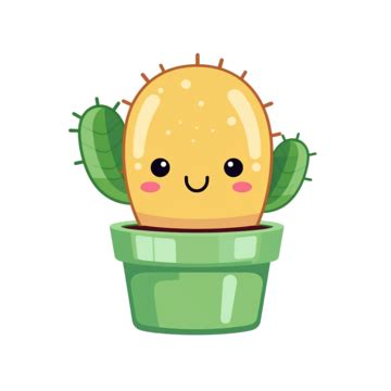 Isolated Of Cute Cactus In Pot Flat Style Cactus Pot Cute Png