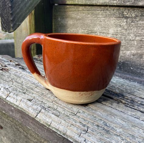 Handmade Brown Pottery Mug Stoneware Clay Wide Rim Coffee Etsy