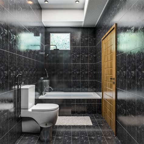 Bathroom Design With Black Tiles And A Separate Shower Unit Livspace