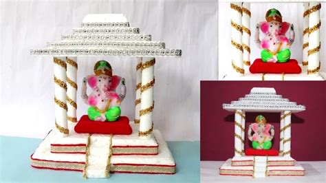 Diy Thermocol Tample Making At Home Diy Makhar Thermocol Craft Ganpati Deoration