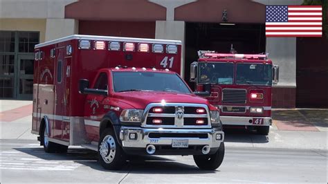 Fire Truck And Ambulance Responding With Manual Siren And Air Horn