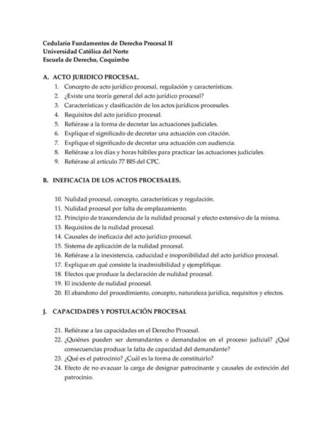 Cedulario Fundamentos De Derecho Procesal Ii Segunda Prueba