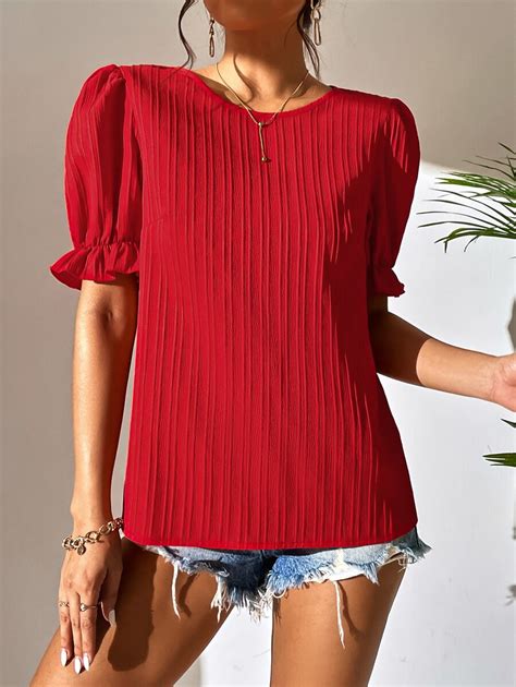 Shein Unity Solid Puff Sleeve Blouse Shein Usa