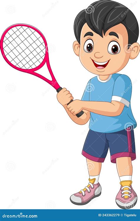 Caricatura Niño Jugando Al Tenis Ilustración Del Vector Ilustración De Pupila Feliz 243362279