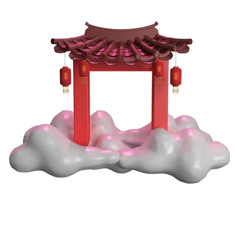 D Render Chinese Gate On Cloud Png