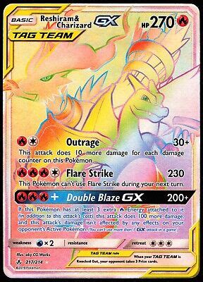 Reshiram Charizard GX 217 214 Rainbow Secret Rare Pokémon Unbroken