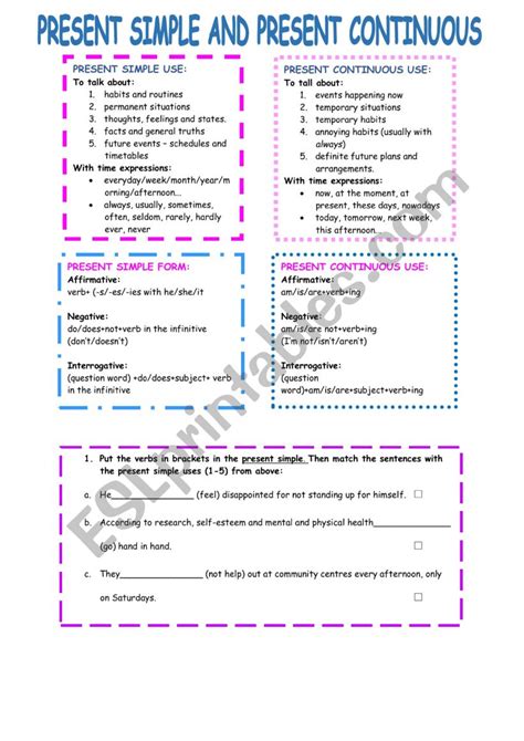 Present Simple And Present Continuous Esl Worksheet By Jfaraujo