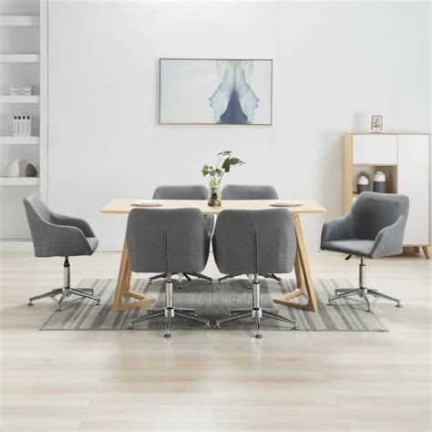 AKOZON 6 pcs Chaises pivotantes de salle à manger Gris clair Tissu