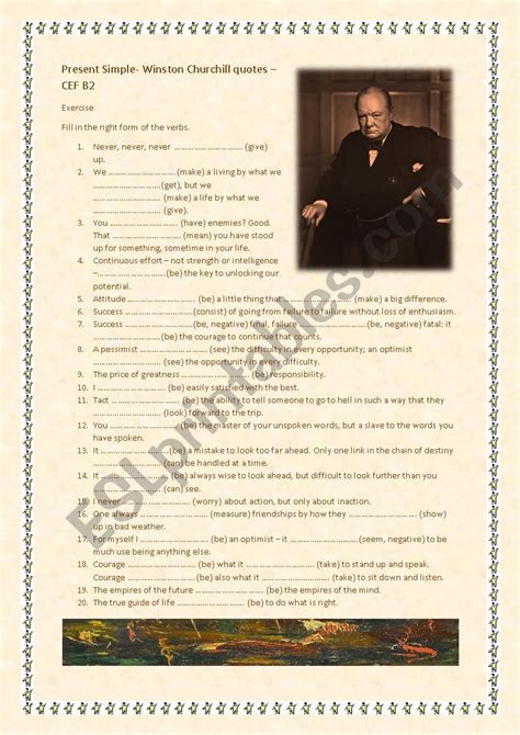 Winston Churchill Quotes Present Simple Cef B Esl Worksheet By Dorland