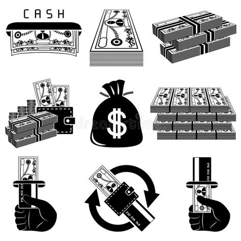 Money Black And White Icon Set Stock Vector Illustration Of Money