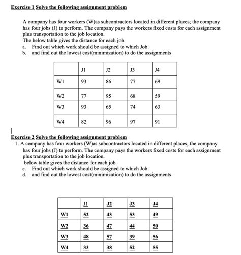 Solved Exercise Solve The Following Assignment Problem A Chegg