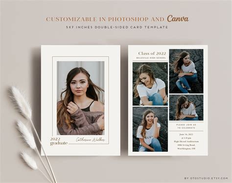 Graduation Announcement Template Class Of 2022 Senior Card For Photographers Canva Psd Flat Card