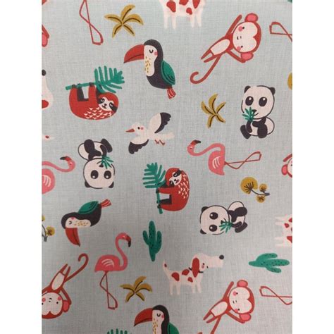 Tissu Coton Oeko Tex Imprime Paresseux Toucan Panda Vendu Au Demi Metre